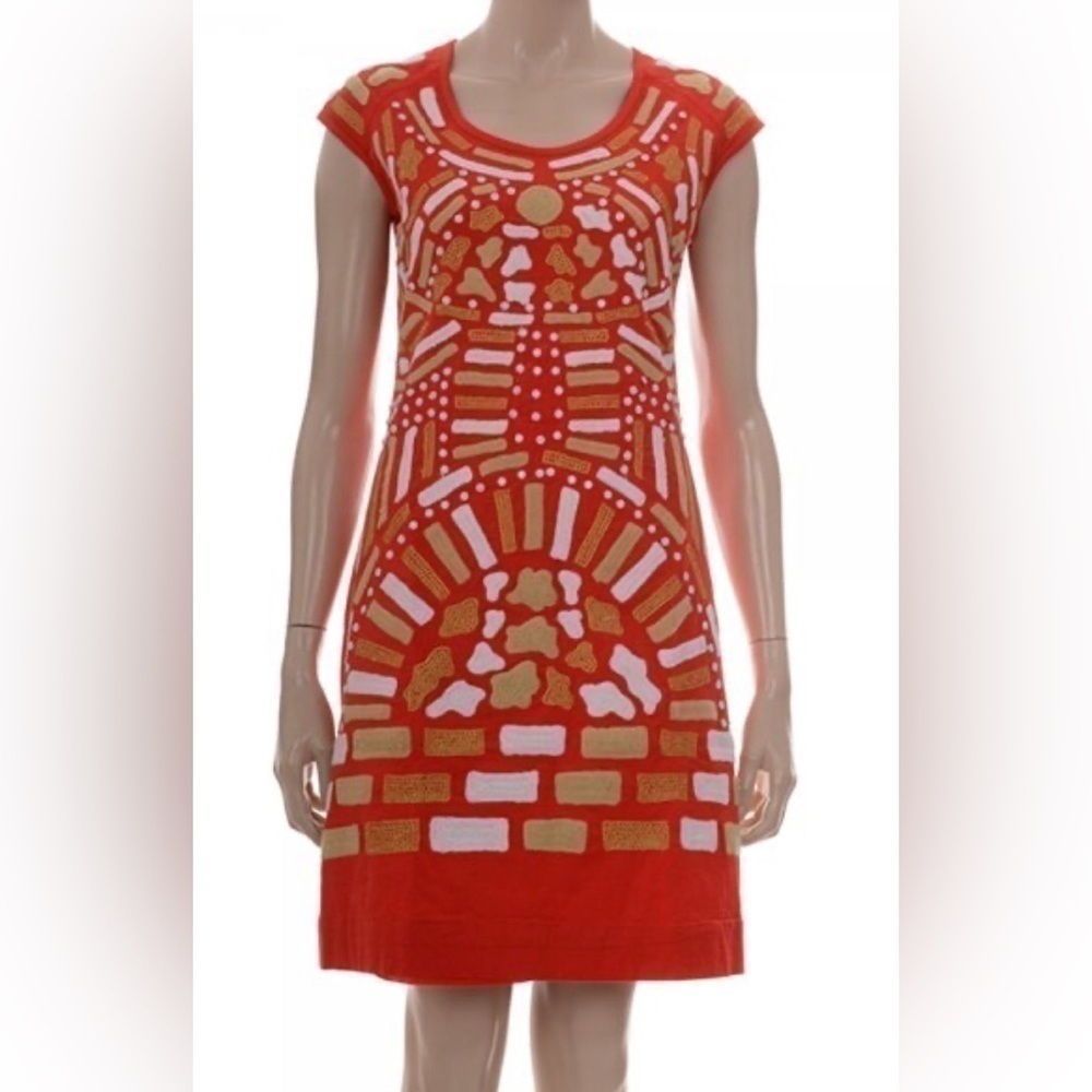 🌟NWOT 16 (size 48 Spain) Almatrichi Red Embroidered Sheath Mini Dr…